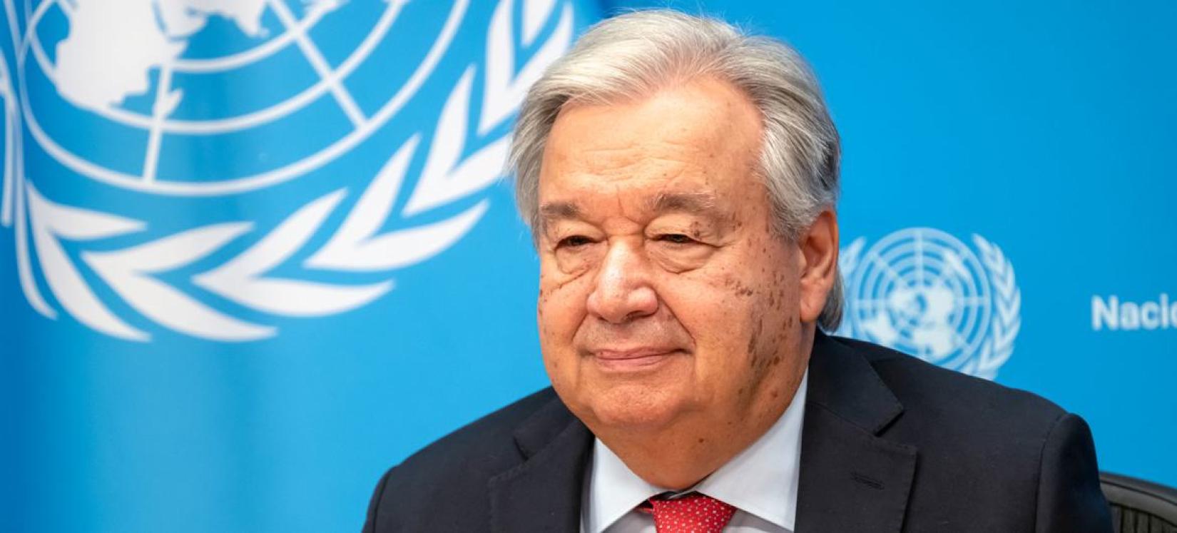 Photo du Secrétaire général de l'ONU, Antonio Guterres s'exprimant lors d'une conférence de presse avant la semaine de haut niveau de l'Assemblée générale.