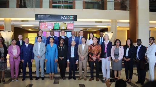 Photo de groupe avec les membres du Gouvernement, les PTFs et le SNU sous le lead du Coordonnatrice résidente a.i. 